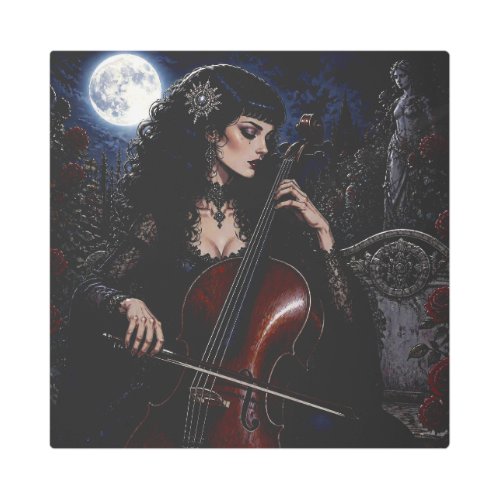 Beautiful Gothic Beauty Playing the Cello  Metal Print