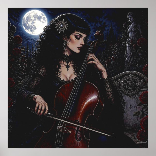 Beautiful Gothic Beauty Playing the Cello  Poster (Front)