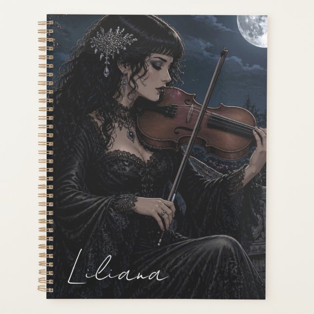 Beautiful Gothic Beauty Playing Viola Personalized Planner (Front)