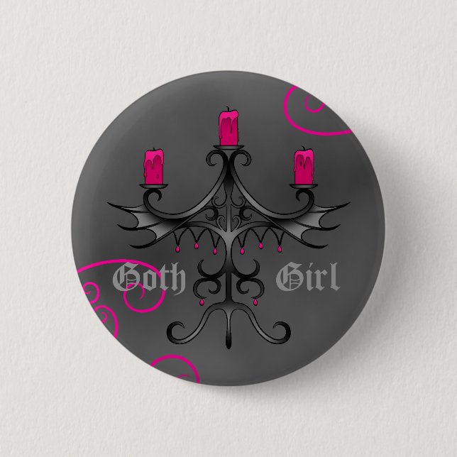 Beautiful Gothic candelabra on gray grunge Button (Front)