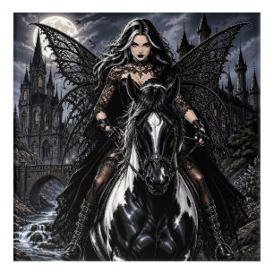 Beautiful Gothic Fairy on Black Horse Acrylic Print