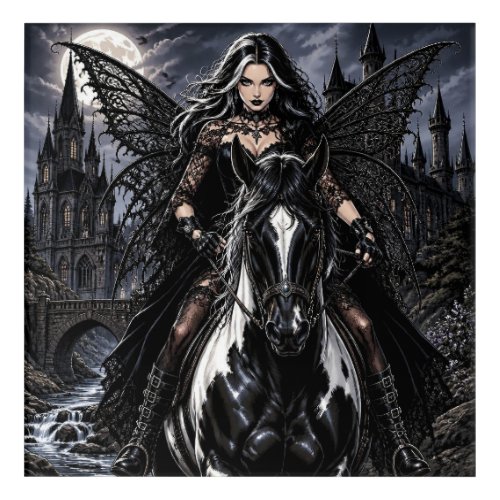 Beautiful Gothic Fairy on Black Horse  Acrylic Print