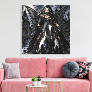 Beautiful Gothic Fairy on Black Horse  Canvas Print