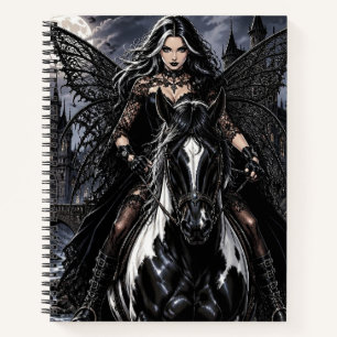 Beautiful Gothic Fairy on Black Horse  Notebook
