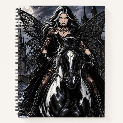 Beautiful Gothic Fairy on Black Horse  Notebook