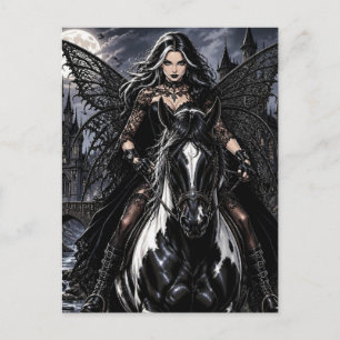 Beautiful Gothic Fairy on Black Horse Postcard