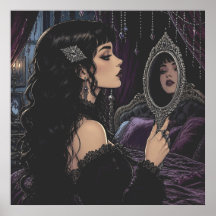 Beautiful Gothic Woman Looking into Antique Mirror
