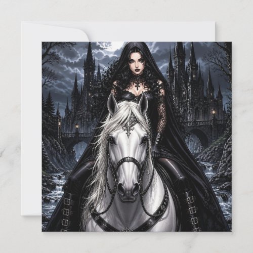 Beautiful Gothic Woman on White Horse 