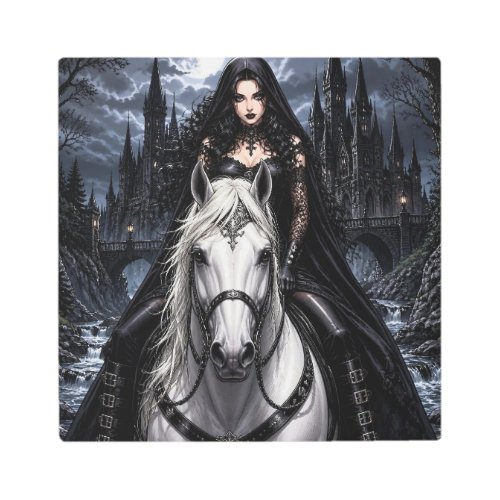 Beautiful Gothic Woman on White Horse  Metal Print