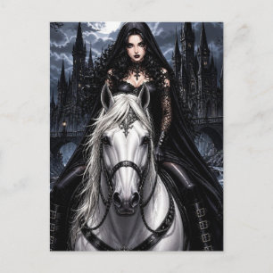 Beautiful Gothic Woman on White Horse Postcard