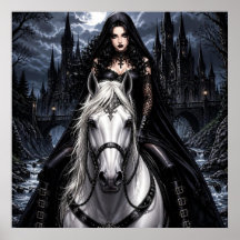 Beautiful Gothic Woman on White Horse
