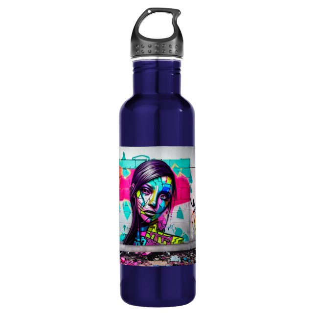 Beautiful Graffiti Art Woman on  Stainless Steel Water Bottle (Front)