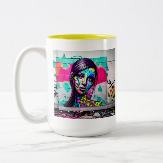 Beautiful Graffiti Art Woman on  Two-Tone Coffee Mug (Left)