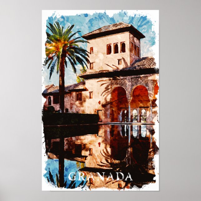 Beautiful Granada Spain Alahmbra Travel Poster (Front)
