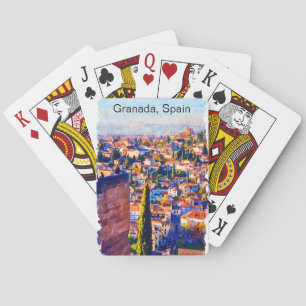 Beautiful Granada Spain Watercolor View Poker Cards