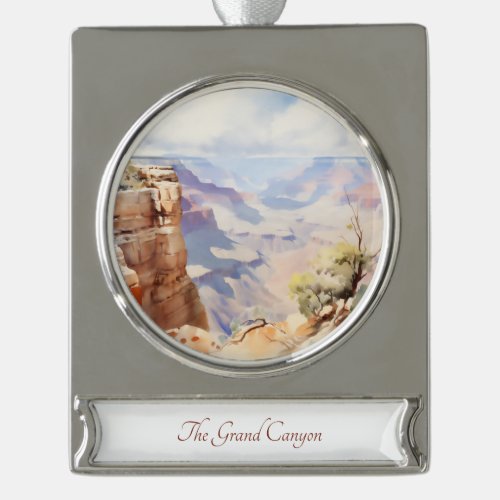 Beautiful Grand Canyon Watercolor Painting Silver Plated Banner Ornament