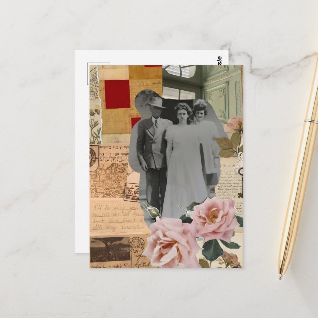 Beautiful Grandparents Mixed Media Collage Postcard (Front/Back In Situ)