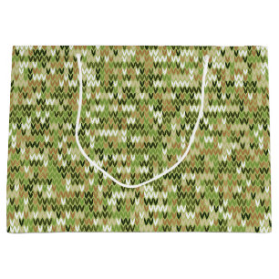 Beautiful granny knit pattern in green olive color large gift bag