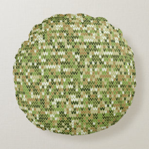 Beautiful granny knit pattern in green olive color round pillow