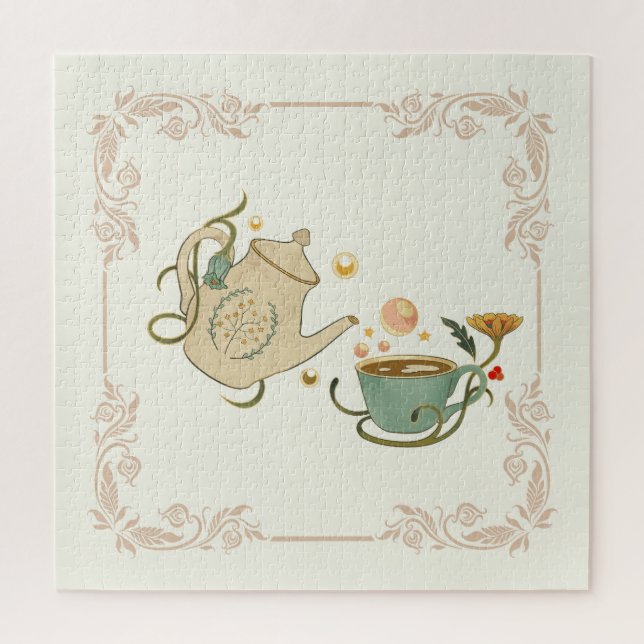 Beautiful Graphic Tea Art, Beige Background Jigsaw Puzzle (Vertical)