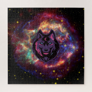 Beautiful Graphic Wolf Art, Galaxy Background Jigsaw Puzzle