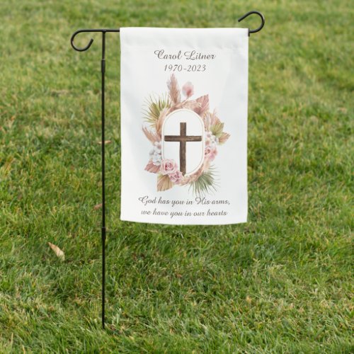 Beautiful Gravesite Memorial Christian Cross Garden Flag