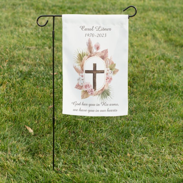 Beautiful Gravesite Memorial Christian Cross Garden Flag (In SItu)