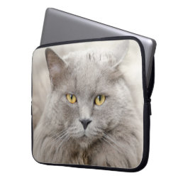 Beautiful Gray Cat with Green Eyes Laptop Sleeve