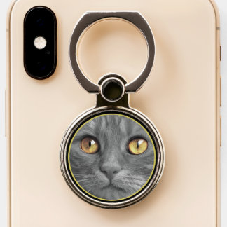 Beautiful Gray Cat With Vibrant Yellow Eyes Phone Ring Stand
