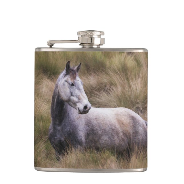 Beautiful Gray Colored Horse Flask (Front)