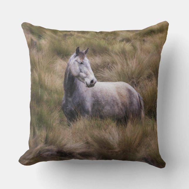 Beautiful Gray Colored Horse Throw Pillow (Front)