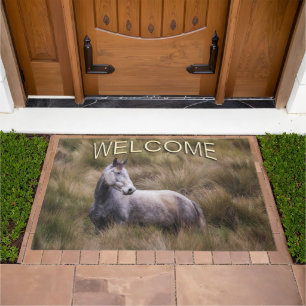 Beautiful Gray Colored Horse Welcome Doormat