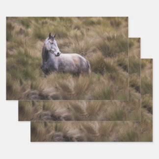 Beautiful Gray Colored Horse Wrapping Paper Sheets