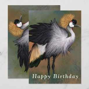 Beautiful Gray Crowned Crane Birthday Card