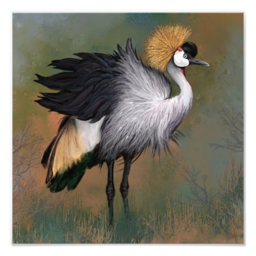 Beautiful Gray Crowned Crane _ Migned Painting Art Photo Print