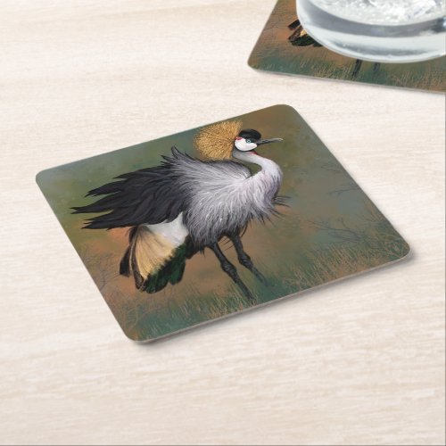 Beautiful Gray Crowned Crane _ Migned Painting Art Square Paper Coaster