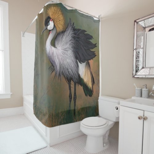 Beautiful Gray Crowned Crane _ Migned Painting  Shower Curtain