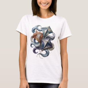 Beautiful Gray KITE FLYING IN THE SEA Print T-Shirt