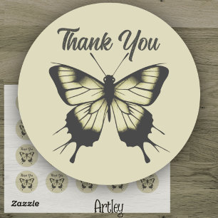 Beautiful Gray Minimalist Butterfly Thank You Classic Round Sticker