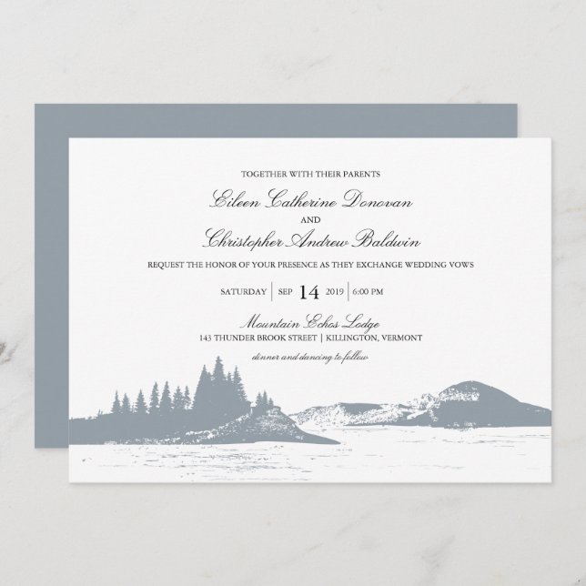 Beautiful Gray Mountain Pine Trees Lake | Wedding Invitation (Front/Back)