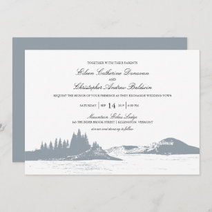 Beautiful Gray Mountain Pine Trees Lake   Wedding Invitation