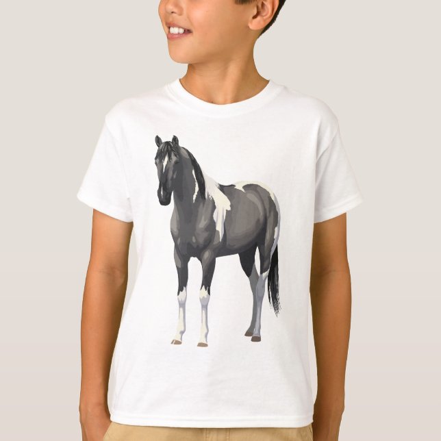 Beautiful Gray Pinto Grulla Paint Horse Stallion T-Shirt (Front)