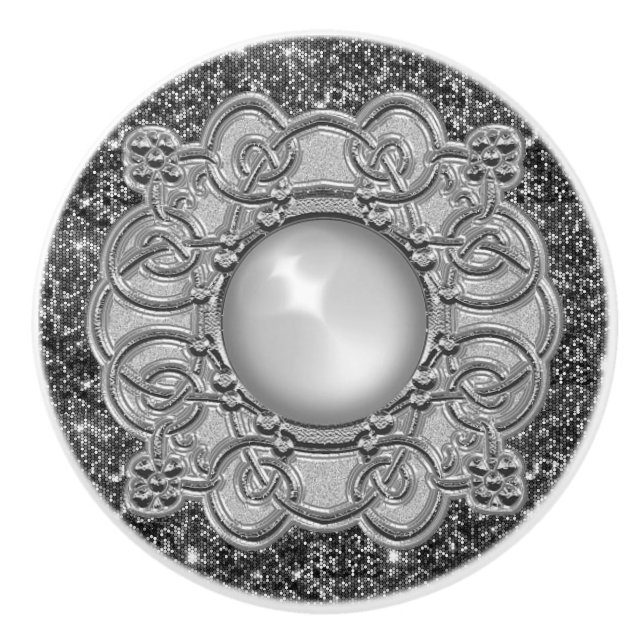 Beautiful Gray Silver with Jewel Design  Ceramic Knob (Front)