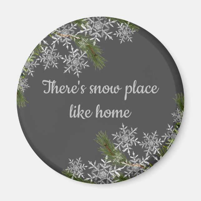 Beautiful Gray Snowflake & Pine Winter Home Magnet (Front)