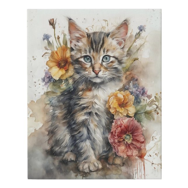 Beautiful Gray Tabby Cat Faux Wrapped Canvas Print (Front)
