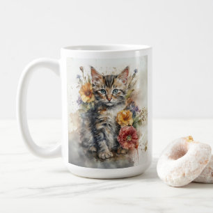 Beautiful Gray Tabby Cat Flowers Coffee Mug