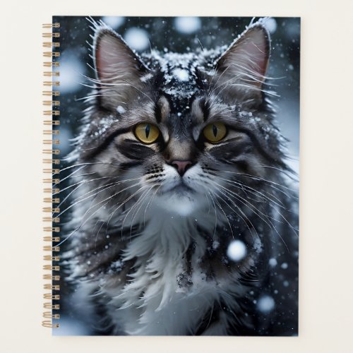 Beautiful Gray Tabby Cat in the Snow  Planner