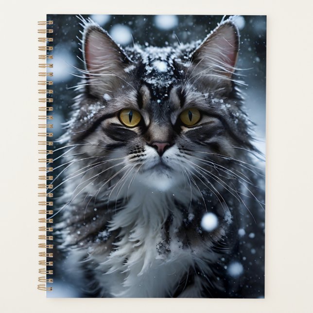 Beautiful Gray Tabby Cat in the Snow  Planner (Front)