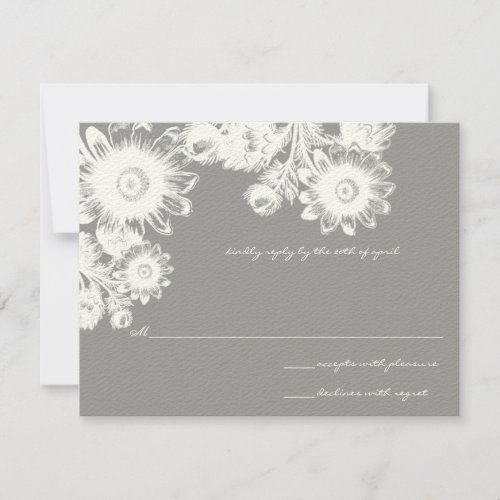 Beautiful Gray Vintage Floral Wedding RSVP Card