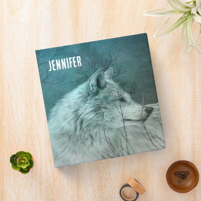Beautiful Gray Wolf in a Dark Forest 3 Ring Binder (In Situ)